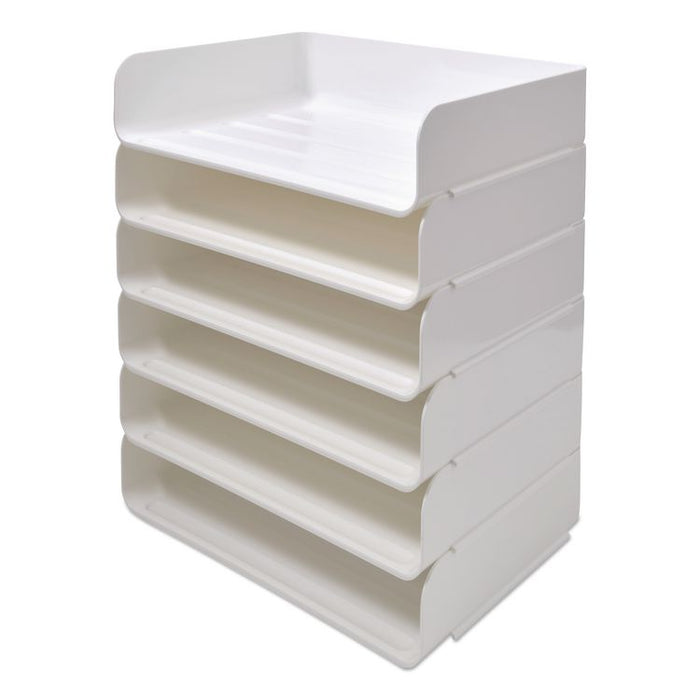 Side-Load Stackable Plastic Document Tray, 1 Section, Letter-Size, 12.63 x 9.72 x 3.01, White, 6/Pack