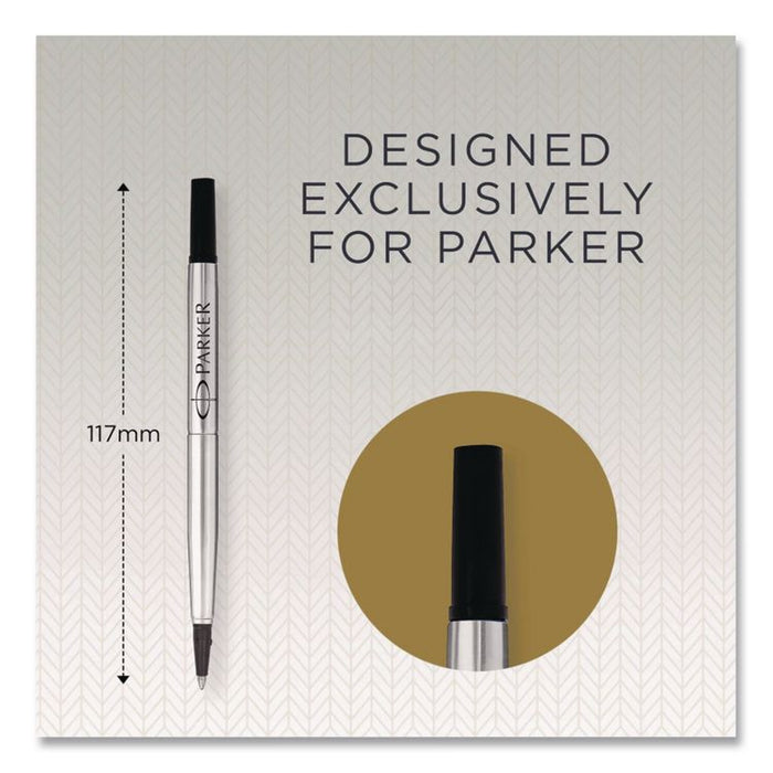 Quink Refill for Parker Rollerball Pen, Medium Tip, Black Ink, 2/Pack