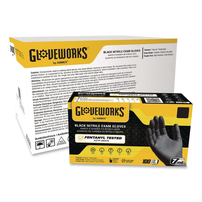 Nitrile Exam Gloves, Powder-Free, XX-Large, 6 mil Thick, 9.5" Long, Black, 100/Box, 10 Boxes/Carton