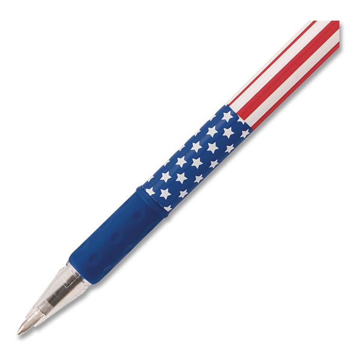 R.S.V.P. Stars and Stripes Ballpoint Pen, Stick, Fine 0.7 mm, Black Ink, Red/White/Blue Barrel, 5/Pack