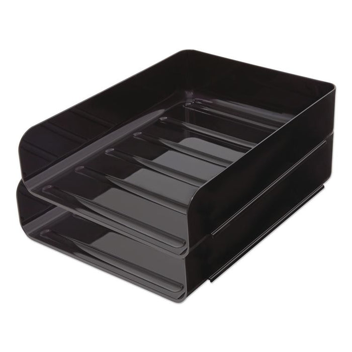 Front-Load Stackable Plastic Document Tray, 1 Section, Letter-Size, 9.81 x 12.56 x 3.01, Black, 2/Pack