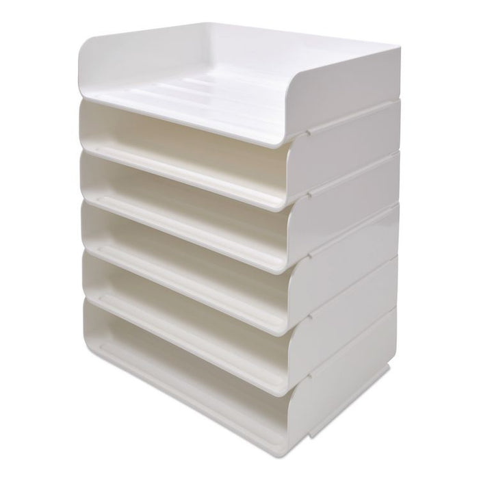 Side-Load Stackable Plastic Document Tray, 1 Section, Letter-Size, 12.63 x 9.72 x 3.01, White, 2/Pack