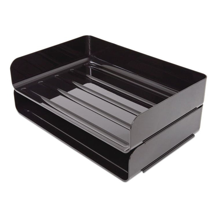 Side-Load Stackable Plastic Document Tray, 1 Section, Legal-Size, 15.06 x 9.72 x 3.01, Black, 2/Pack