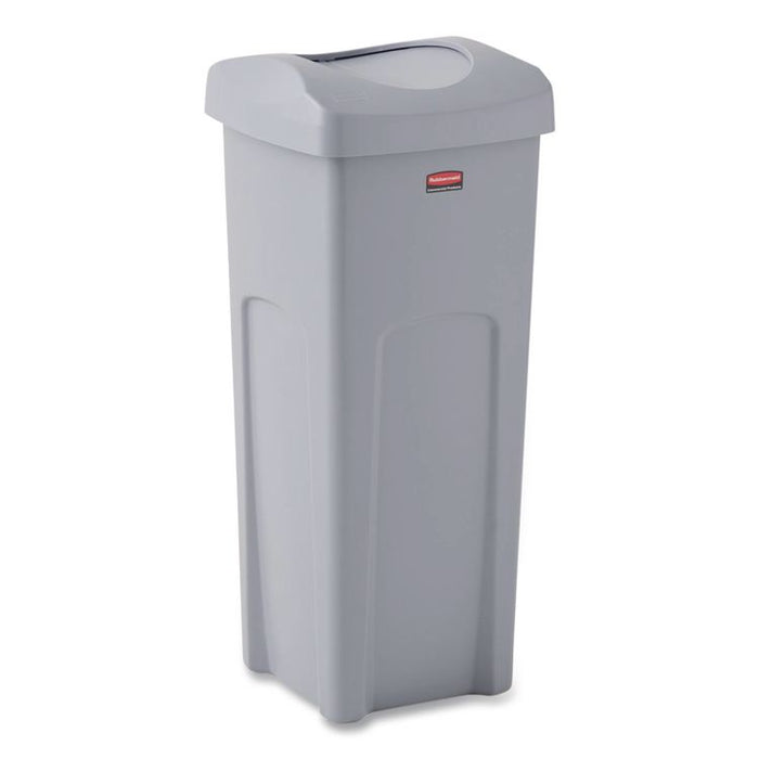 Universal Square Trash Can with Swing Lid, 23 gal, Plastic, Gray