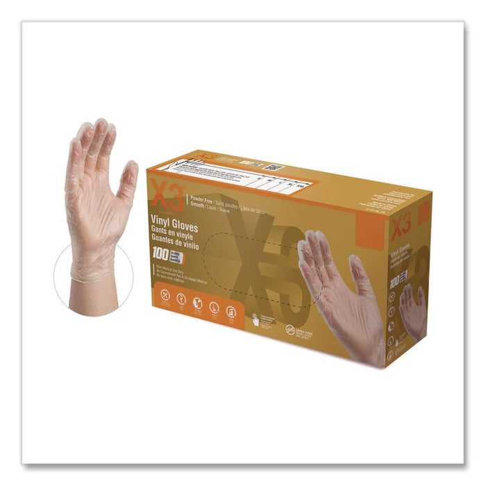 Industrial Vinyl Gloves, Powder-Free, X-Large, 3 mil Thick, 9.5" Long, Clear, 100/Box