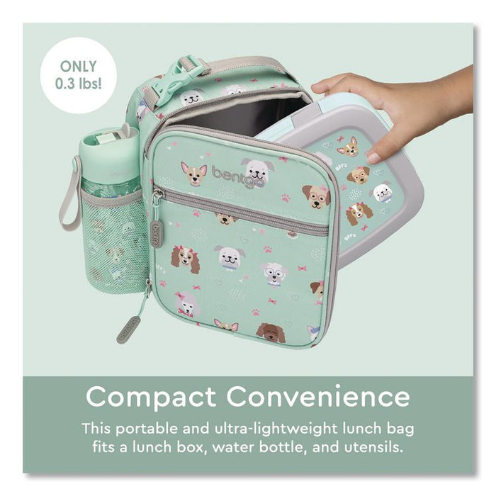Kids Insulated Lunch Tote, Puppy Love Theme, 7.3" x 3.5" x 9.5", Mint Green/Multicolor