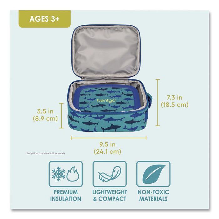 Kids Insulated Lunch Tote, Sharks Theme, 7.3" x 3.5" x 9.5", Turquoise/Blue