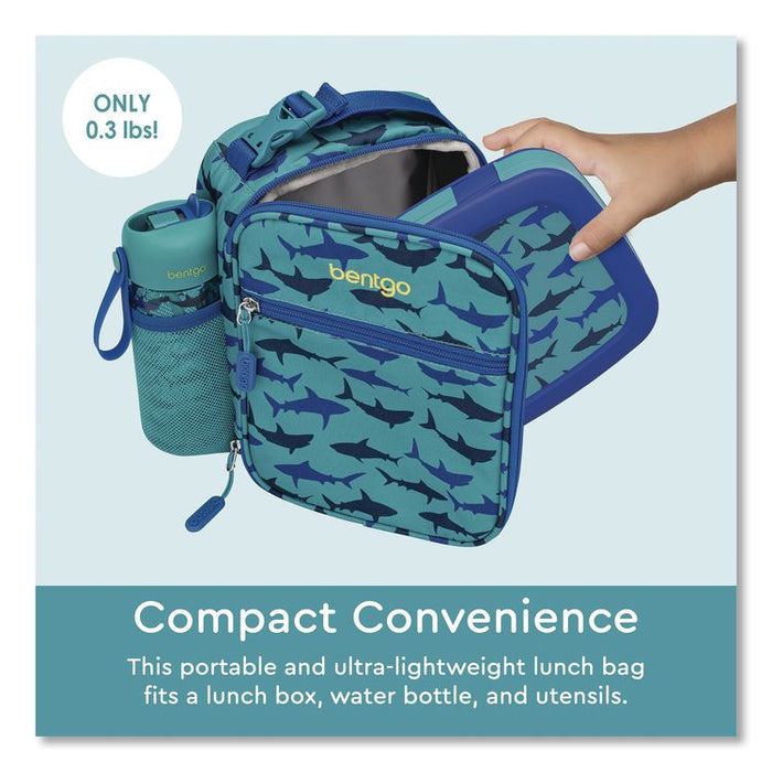 Kids Insulated Lunch Tote, Sharks Theme, 7.3" x 3.5" x 9.5", Turquoise/Blue