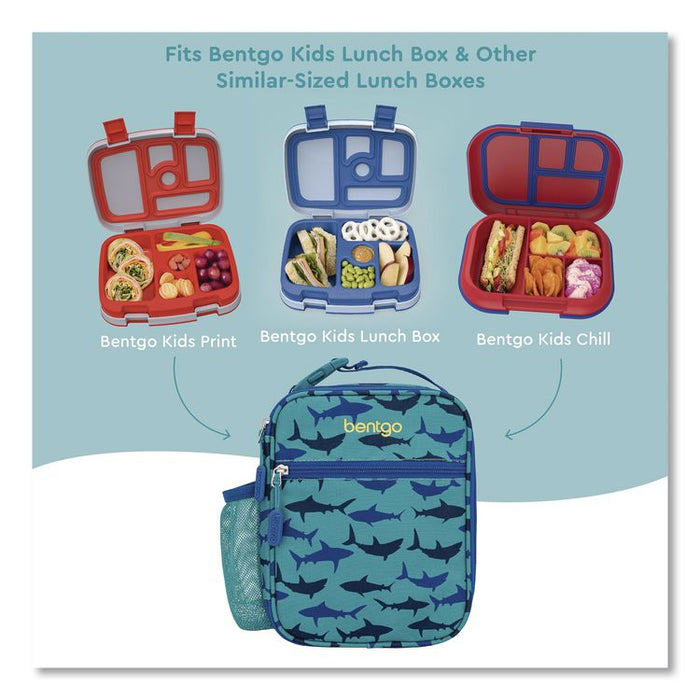 Kids Insulated Lunch Tote, Sharks Theme, 7.3" x 3.5" x 9.5", Turquoise/Blue