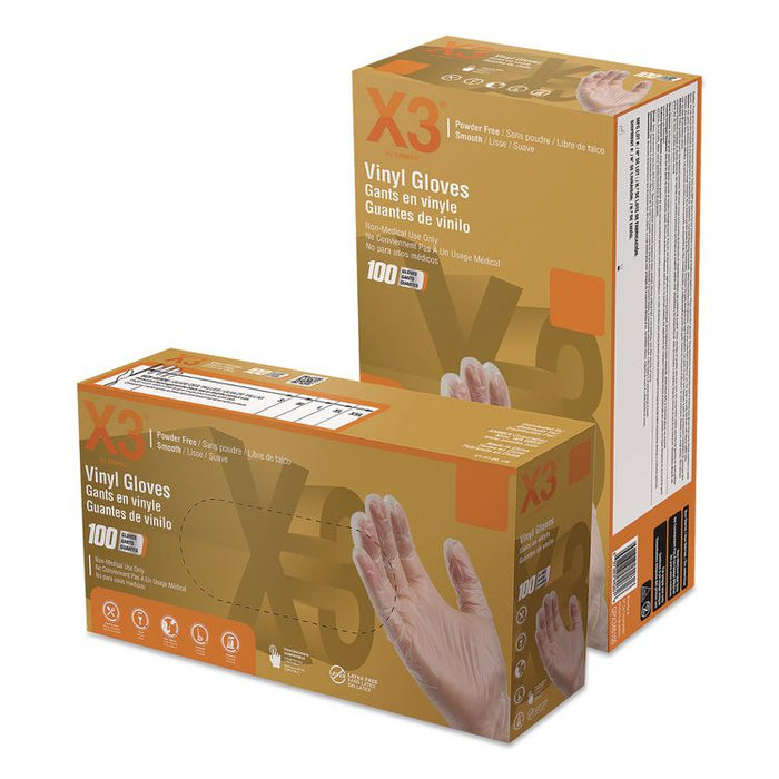 Industrial Vinyl Gloves, Powder-Free, Large, 3 mil Thick, 9.5" Long, Clear, 100/Box