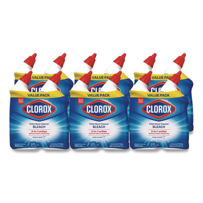 Disinfecting Toilet Bowl Cleaner with Bleach, Rain Clean Scent, 24 oz Bottle, 2/Pack, 6 Packs/Carton
