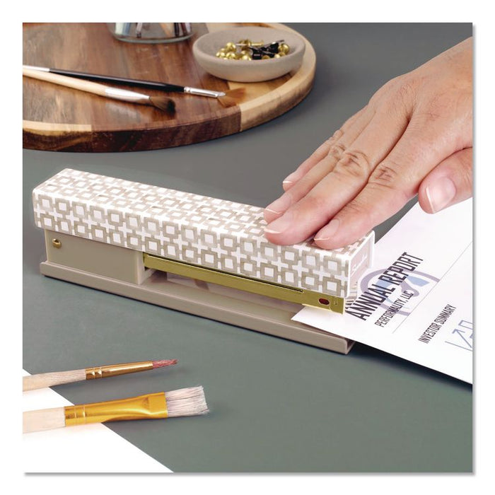 Leah Bisch Tan-Tile Full Strip Stapler, 20-Sheet Capacity, Tan/Gold/White