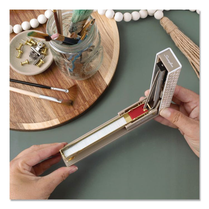 Leah Bisch Tan-Tile Full Strip Stapler, 20-Sheet Capacity, Tan/Gold/White