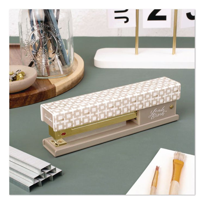 Leah Bisch Tan-Tile Full Strip Stapler, 20-Sheet Capacity, Tan/Gold/White