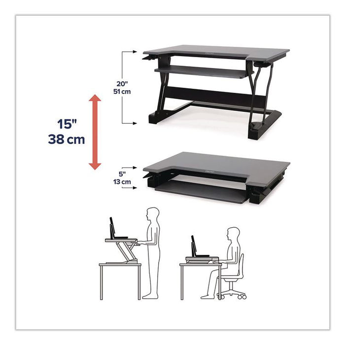 WorkFit-T Adjustable Standing Desk Converter, 35" x 23.3" x 5" to 20", Gray/Black