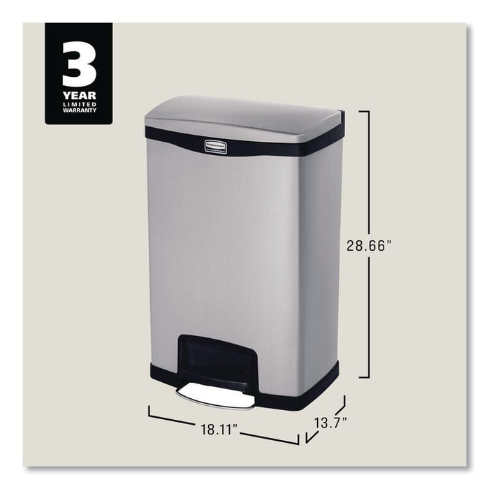 Slim Jim Stainless Steel Step-On Container, Front Step Style, 13 gal, Stainless Steel, Black