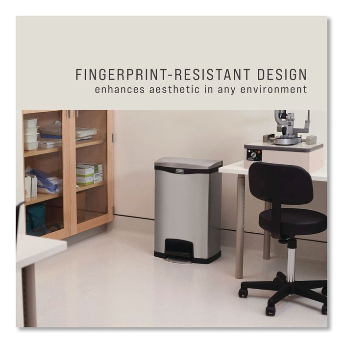 Slim Jim Stainless Steel Step-On Container, Front Step Style, 13 gal, Stainless Steel, Black