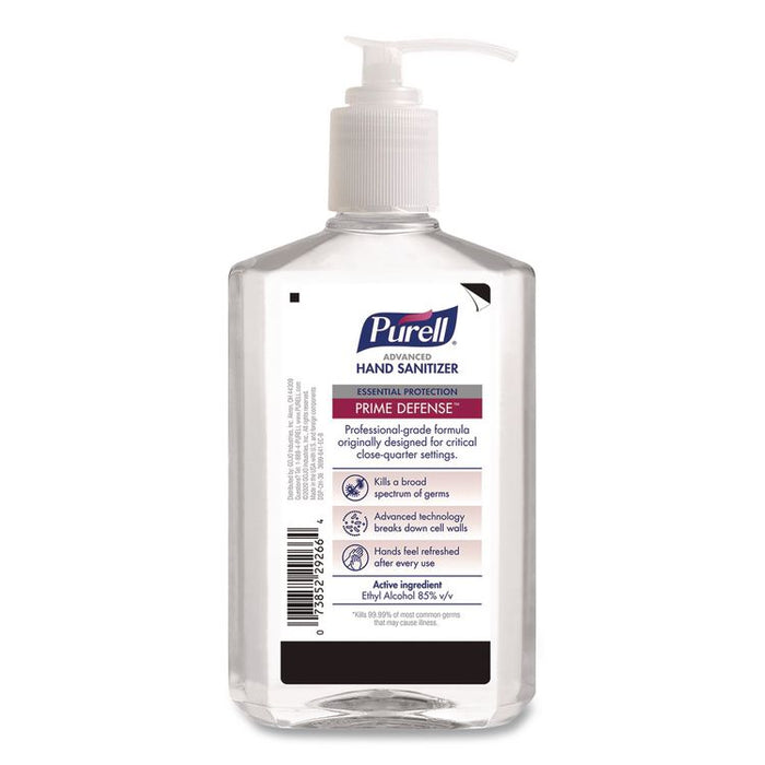 Prime Defense Advanced 85% Alcohol Gel Hand Sanitizer, 12 oz Pump Bottle, Clean Scent, 12/Carton