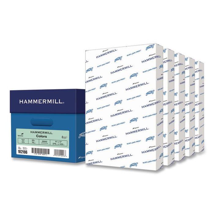 Colors Print Paper, 20 lb Bond Weight, 11 x 17, Green, 500 Sheets/Ream, 5 Reams/Carton