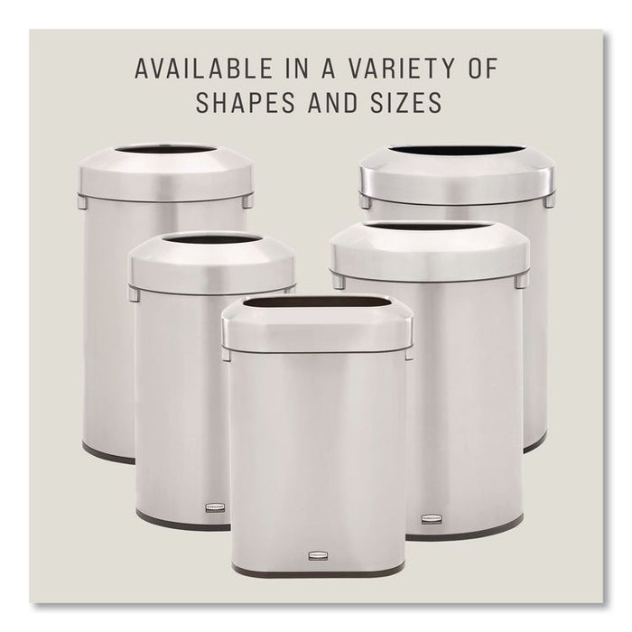 Refine Series Half Round Waste Receptacle, 16 gal, Plastic/Stainless Steel