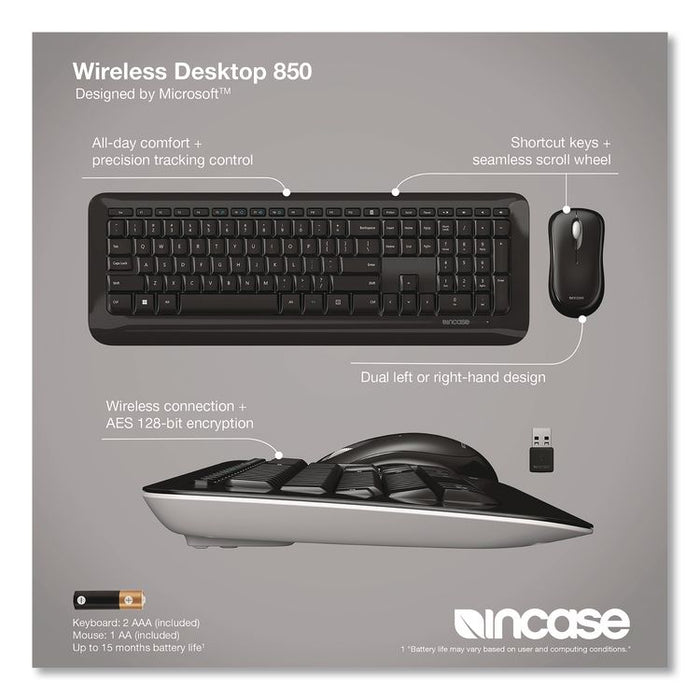 Wireless Desktop 850 Keyboard and Optical Mouse Combo, 2.4 GHz Frequency/15 ft Wireless Range, Black