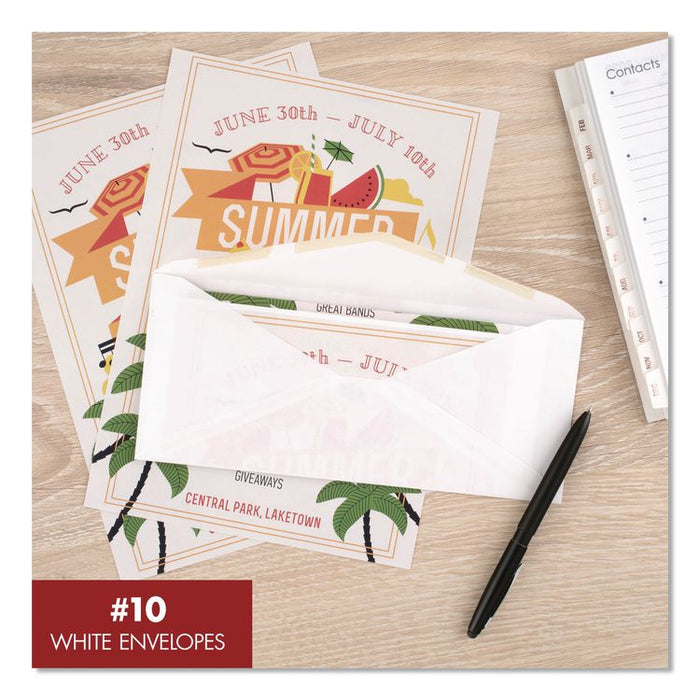 #10 Business Envelopes, Monarch Flap, Gummed Closure, 4.13 x 9.5, White, 50/Pack