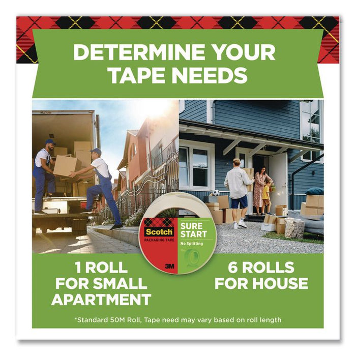 Sure Start Packaging Tape, 3" Core, 1.88" x 54.6 yds, Clear