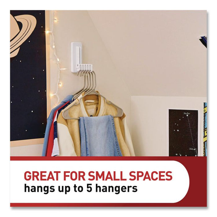 Folding Clothes Hanger Arm, Individual Slots for Five Clothes Hangers, Plastic, White, Supports 7.5 lb
