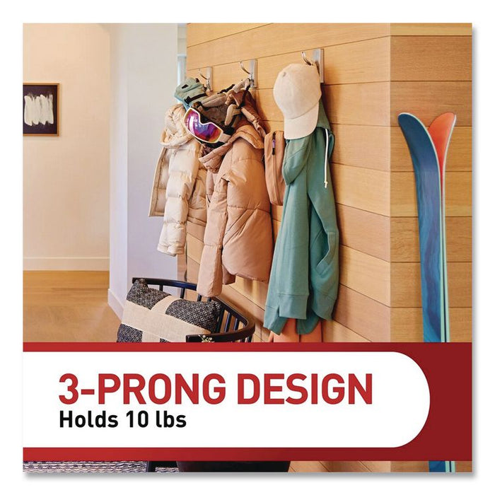 Decorative X-Large Triple Hooks, Metal, Satin Nickel, Supports 10 lb, 2/Pack