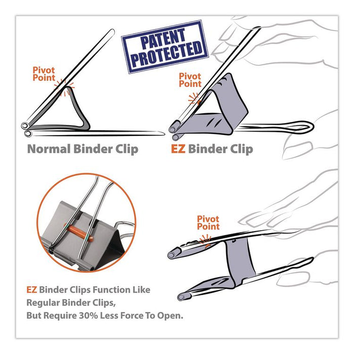 EZ Binder Clips, Medium, Gray, 48/Pack