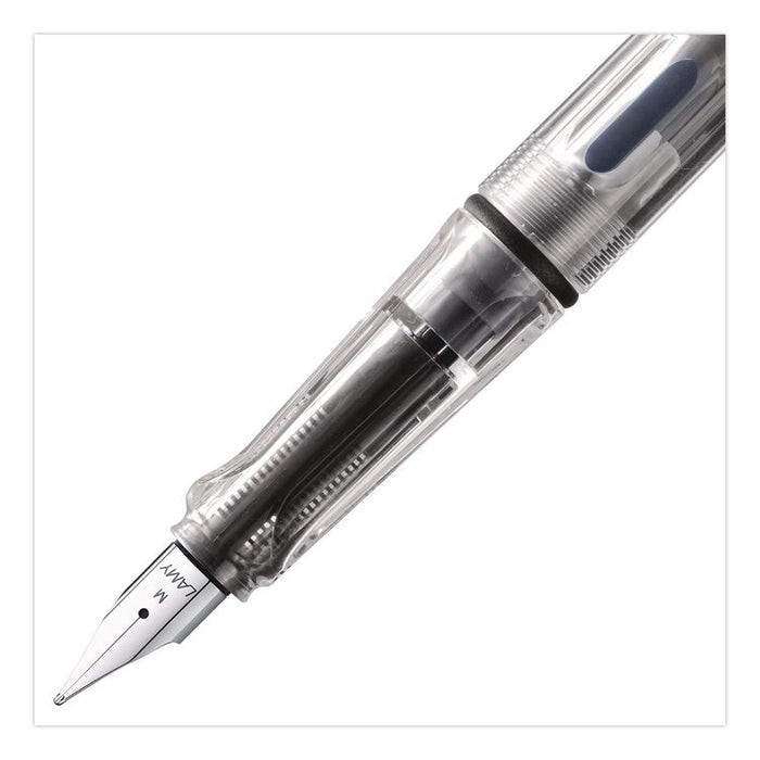 safari Fountain Pen, Medium Nib, Blue Ink, Vista Transparent/Black Barrel