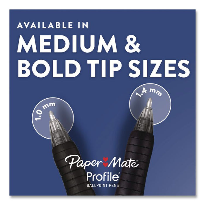 Profile Ballpoint Pen, Retractable, Bold 1.4 mm, Black Ink, Smoke/Black Barrel, 8/Pack