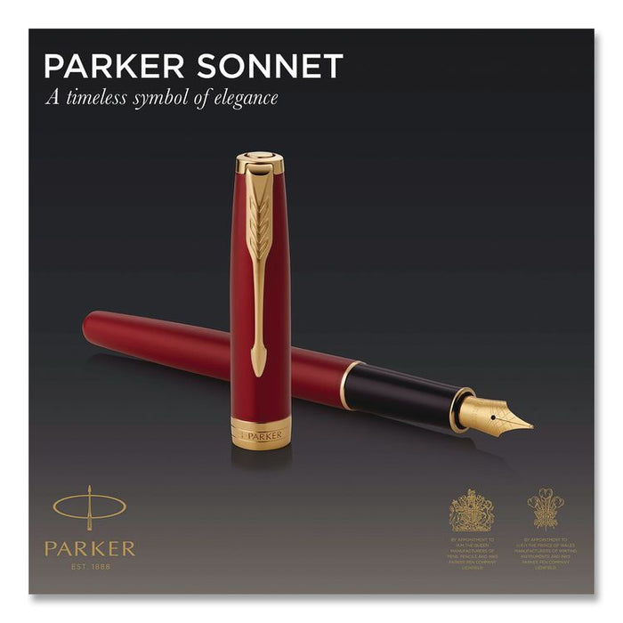 Sonnet Fountain Pen with Gift Box, Medium Fountain Nib, Red Ink, Red Lacquer/Gold Barrel
