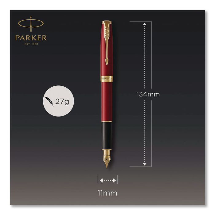 Sonnet Fountain Pen with Gift Box, Medium Fountain Nib, Red Ink, Red Lacquer/Gold Barrel