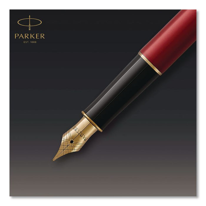 Sonnet Fountain Pen with Gift Box, Medium Fountain Nib, Red Ink, Red Lacquer/Gold Barrel