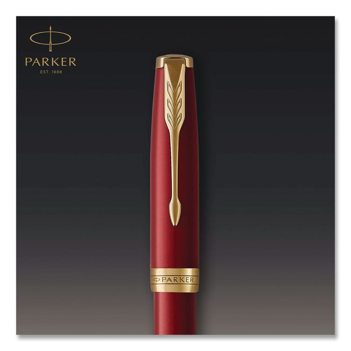 Sonnet Fountain Pen with Gift Box, Medium Fountain Nib, Red Ink, Red Lacquer/Gold Barrel