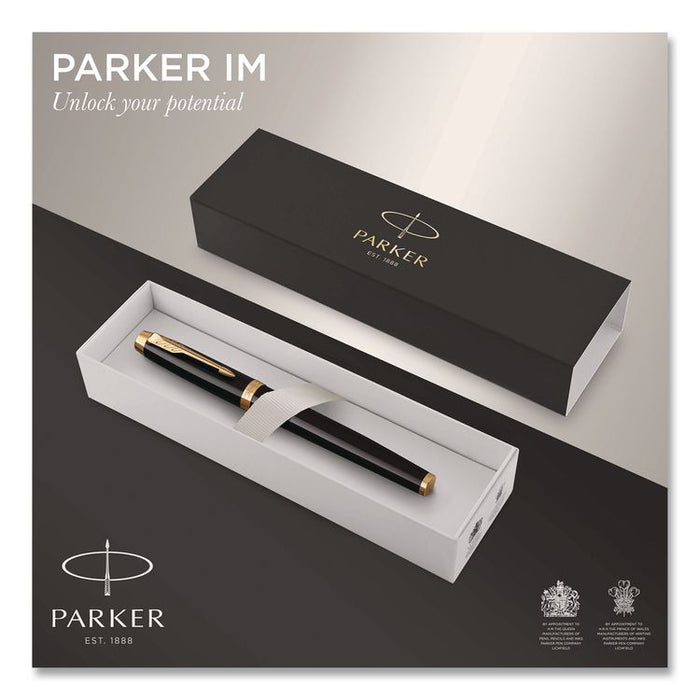 IM Fountain Pen with Gift Box, Medium Fountain Nib, Blue Ink, Black Lacquer/Gold Barrel