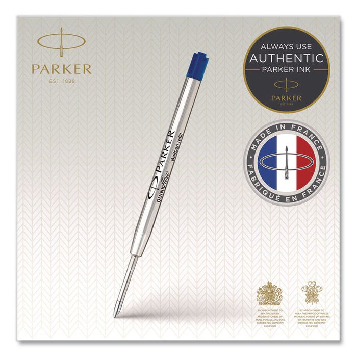 Quinkflow Refill for Parker Ballpoint Pen, Medium Conical Tip, Blue Ink, 10/Pack