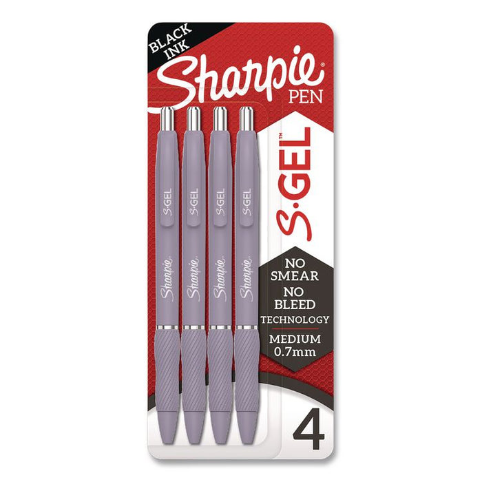 S-Gel Fashion Barrel Gel Pen, Retractable, Medium 0.7 mm, Black Ink, Violet Barrel, 4/Pack