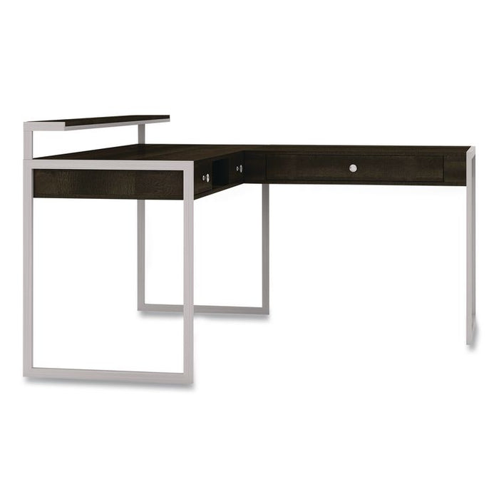 Asherton L-Shaped Corner Desk, 60" x 60" x 35.88" (Left) and 30" (Right), Fawn Aged Oak/Titanium