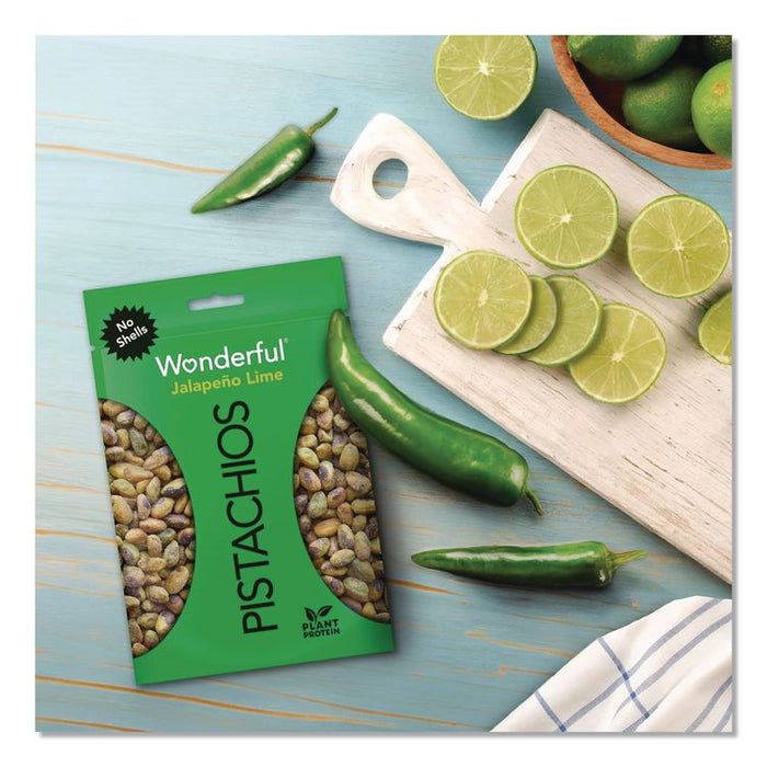 Wonderful No Shells Pistachios, Jalapeno Lime, 2.25 oz Pouch, 8/Box