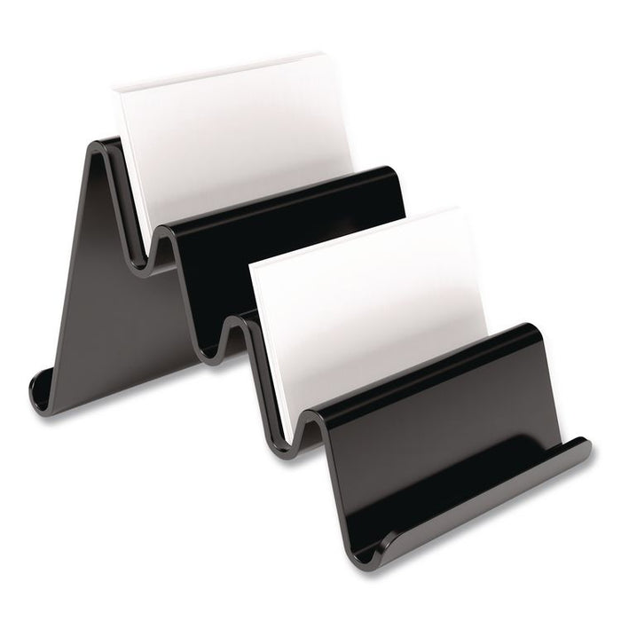 Four Compartment Business Card Holder, Holds 100 Cards, 3.9 x 6.3 x 4, Plastic, Black