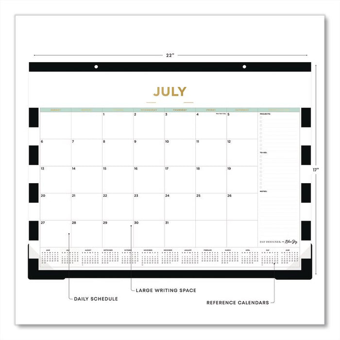 Day Designer Rugby Stripe Academic Desk Pad Calendar, 22 x 17, White/Black/Gold Sheets, 12-Month: July 2025 to June 2026
