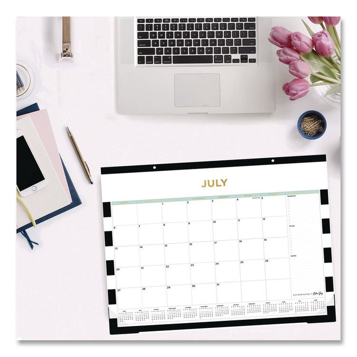 Day Designer Rugby Stripe Academic Desk Pad Calendar, 22 x 17, White/Black/Gold Sheets, 12-Month: July 2025 to June 2026