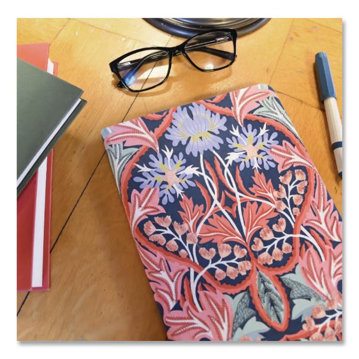Liberty London Embroidered Cover Journal, Floral Artwork, Medium/College Rule, Green/Pink/White Cover, (50) 10 x 7 Sheets
