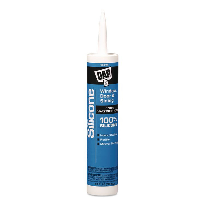 100 Percent Silicone Rubber Sealant, 9.8 oz Capsule/Cartridge, White, 12/Pack