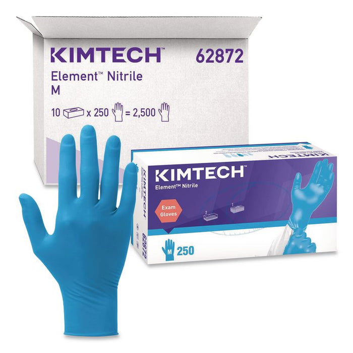 Element Nitrile Exam Gloves, Powder-Free, AQL 1.5, Medium, 3.2 mil Thick, 9.3" Long, Blue, 250/Box, 10 Boxes/Carton