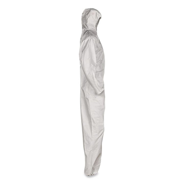 A35 Liquid and Particle Protection Coveralls, Zipper Front, Hooded, Elastic Wrists and Ankles, 3X-Large, White, 25/Carton