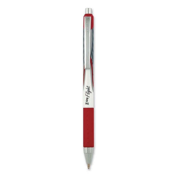Z-Grip Flight Ballpoint Pen, Retractable, Bold 1.2 mm, Red Ink, Red/White/Silver Barrel, Dozen