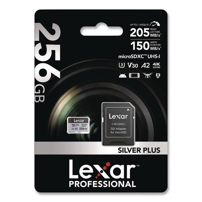 Professional SILVER Series microSDXC Memory Card with Adapter, UHS-I, V30 Class 10, 256 GB